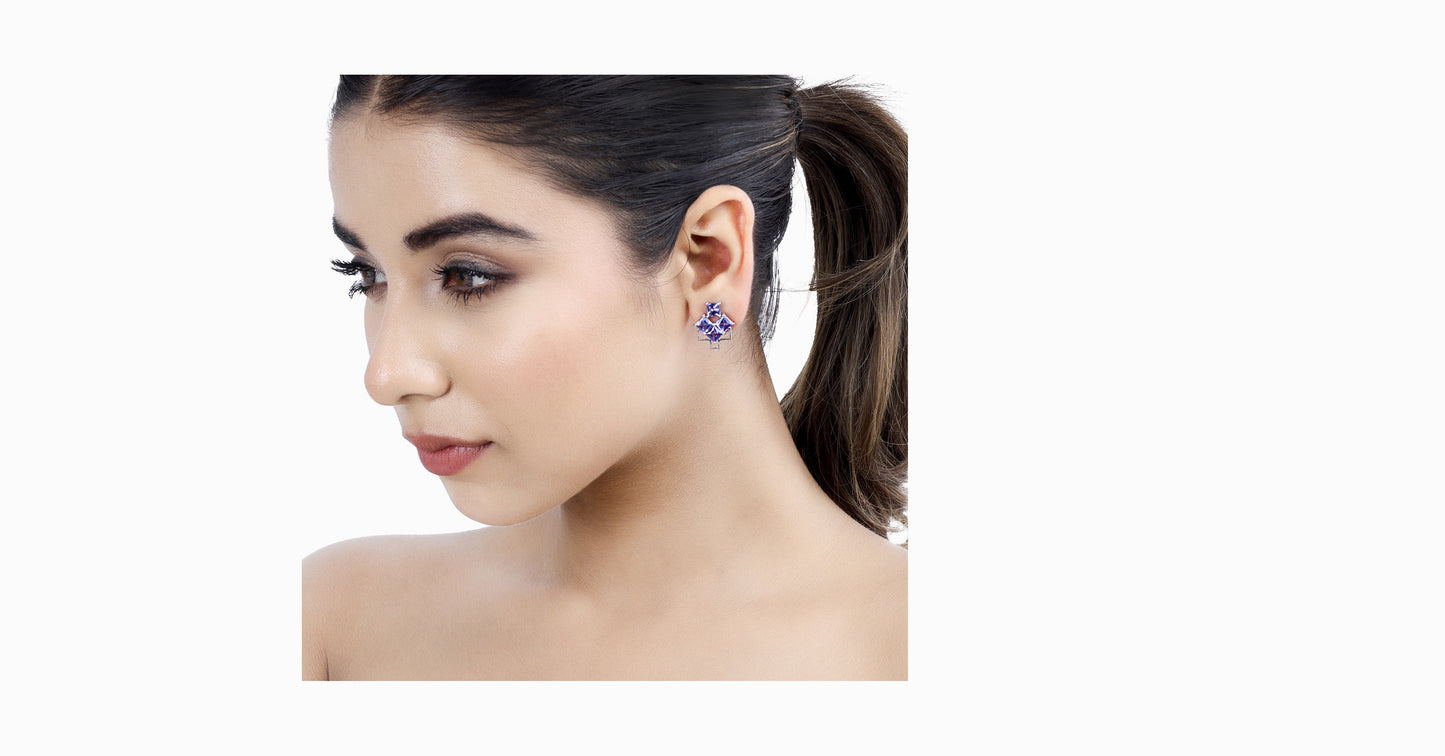14kt white gold earrings with square-shaped tanzanite
