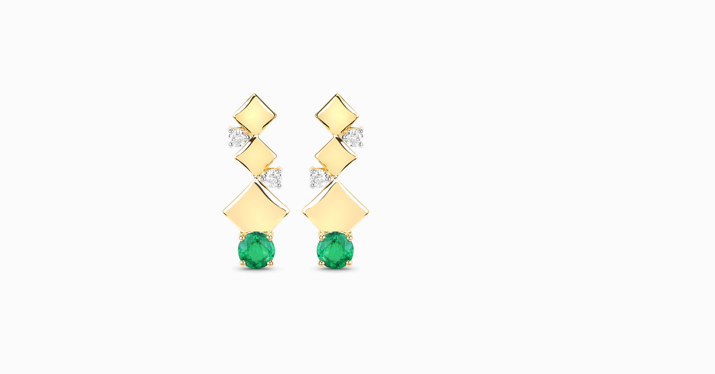 14kt yellow gold earrings with round-shaped emerald and diamonds