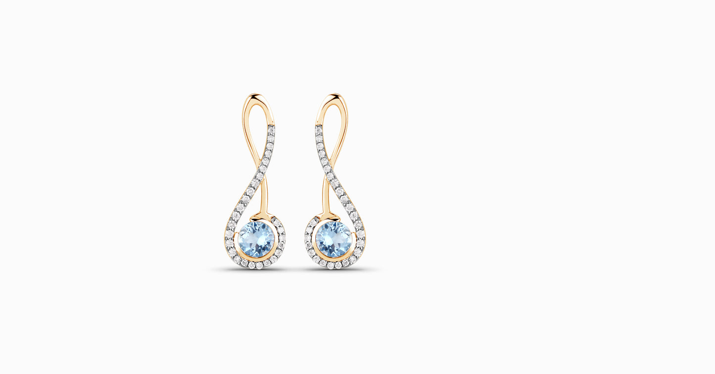 14kt yellow gold earrings with round-shaped aquamarine and pave diamonds