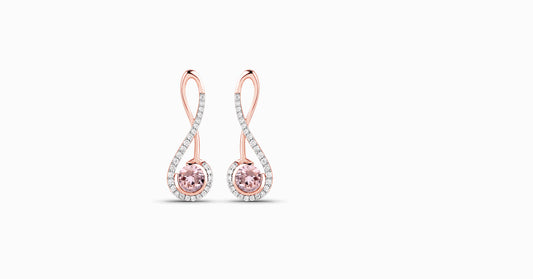 14kt rose gold earrings with round-shaped morganite and pave diamonds