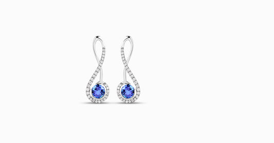 14kt white gold earrings with round-shaped tanzanite and pave diamonds