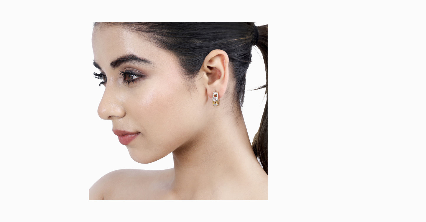 14kt yellow gold hoop earrings with round-shaped and oval-shaped rose-cut diamonds