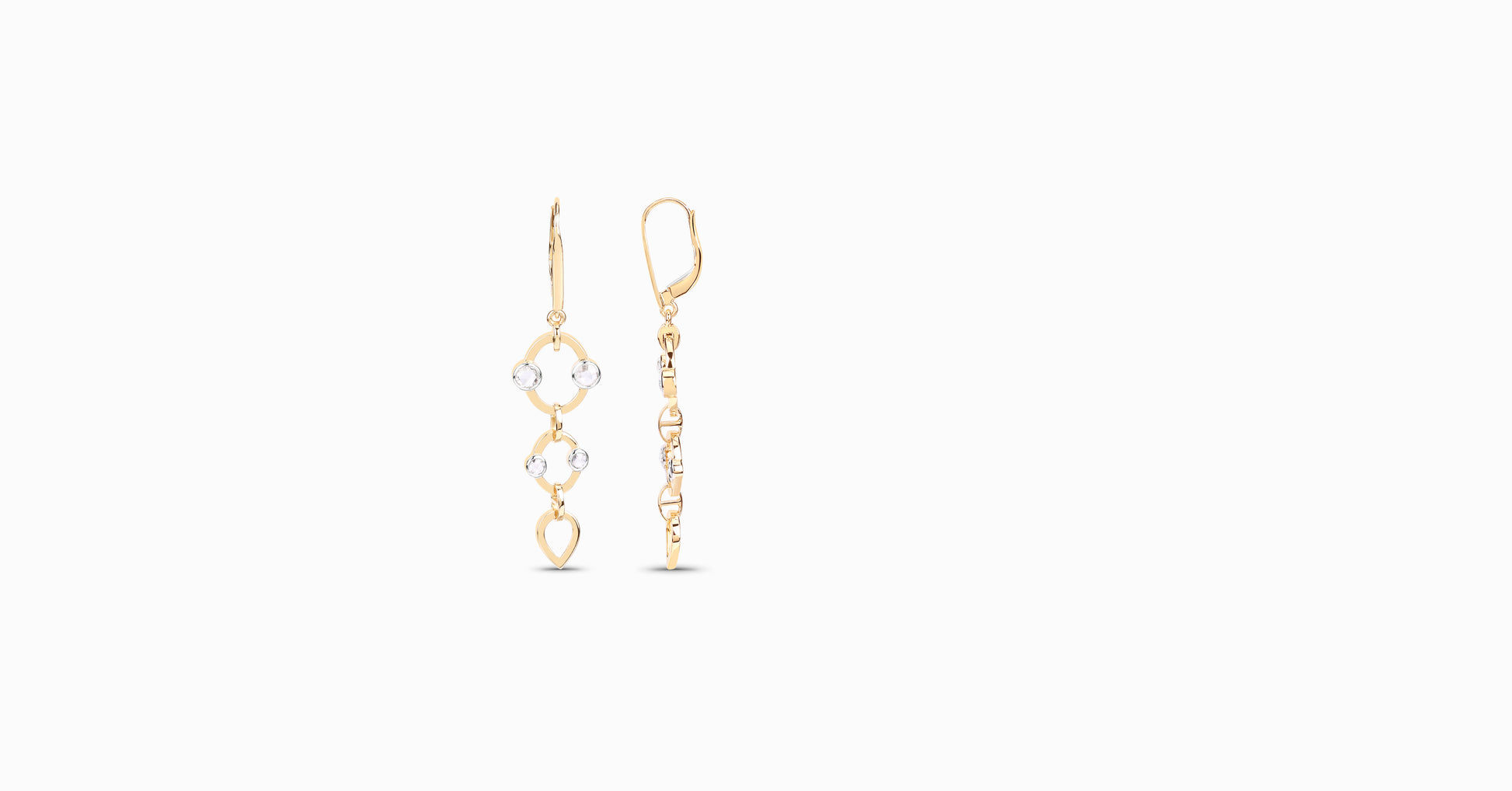 14kt yellow gold drop earrings with round-shaped diamonds