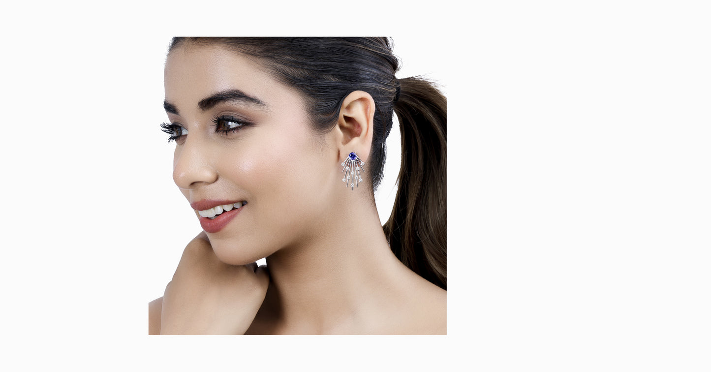 14kt white gold earrings with round-shaped tanzanite and diamonds