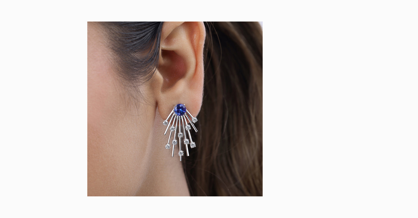 14kt white gold earrings with round-shaped tanzanite and diamonds