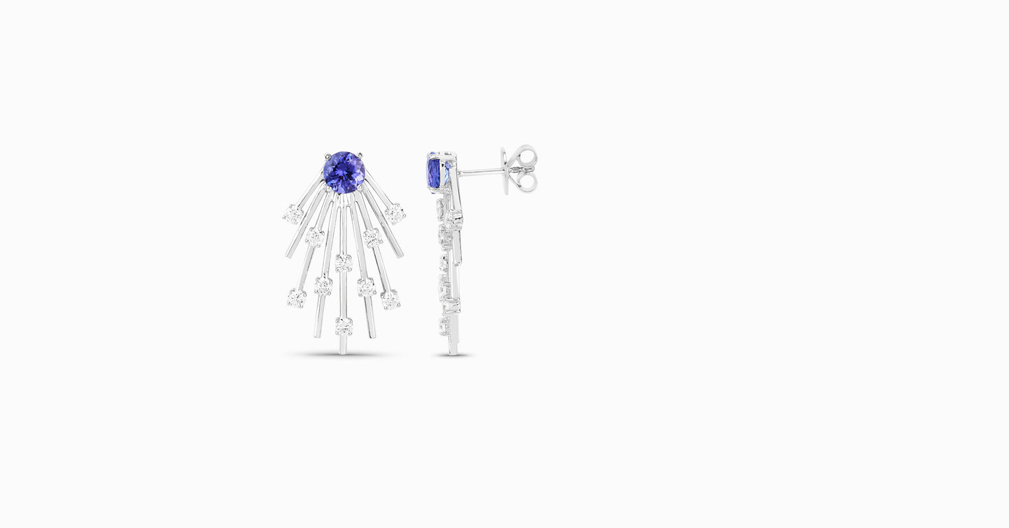 14kt white gold earrings with round-shaped tanzanite and diamonds