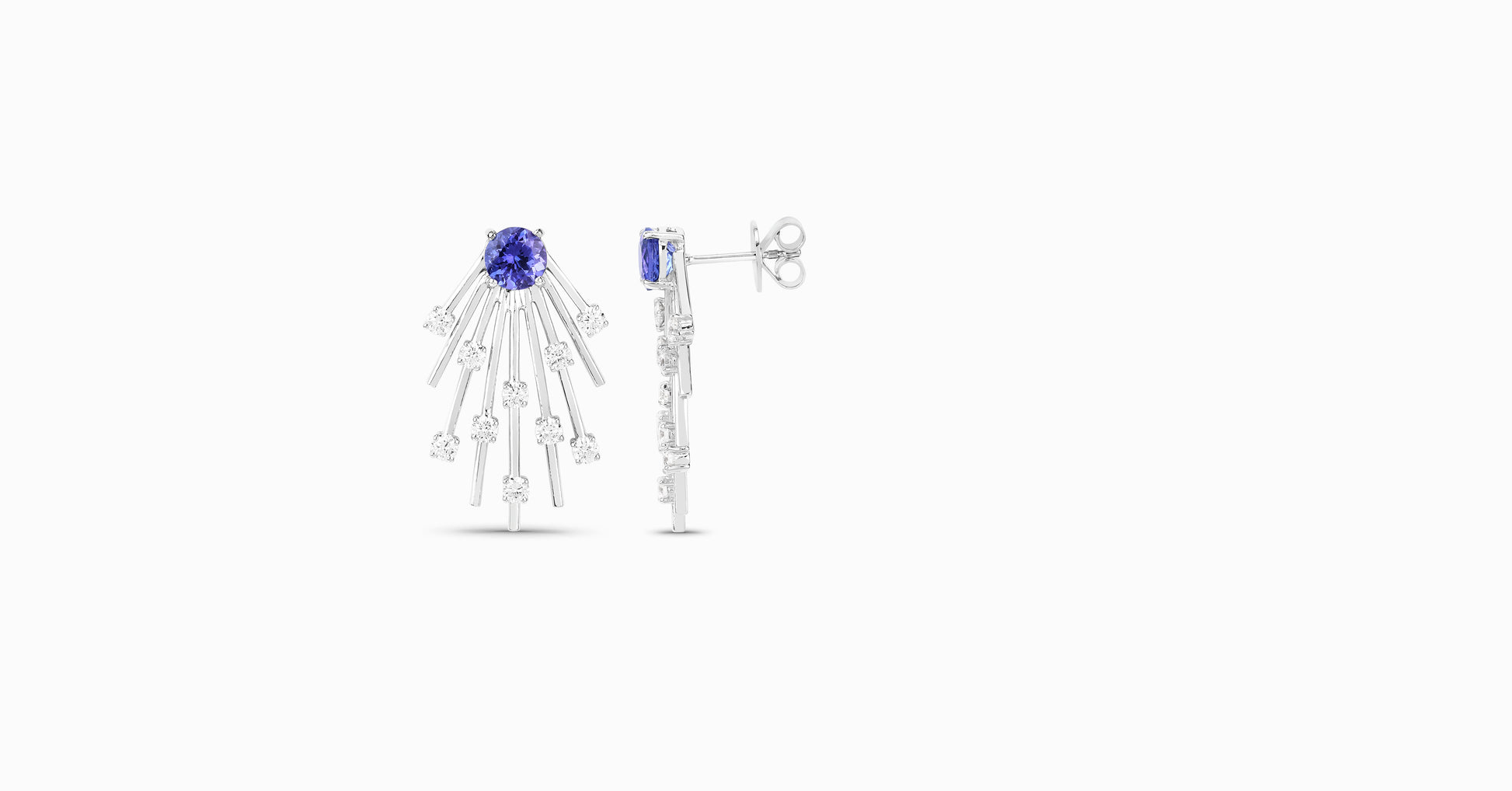 14kt white gold earrings with round-shaped tanzanite and diamonds