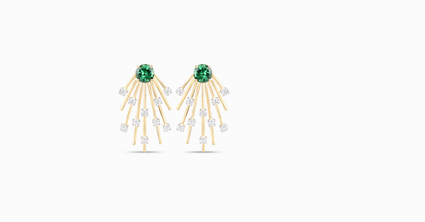 14kt yellow gold earrings with round-shaped tsavorite and diamonds