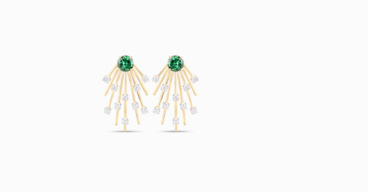 14kt yellow gold earrings with round-shaped tsavorite and diamonds