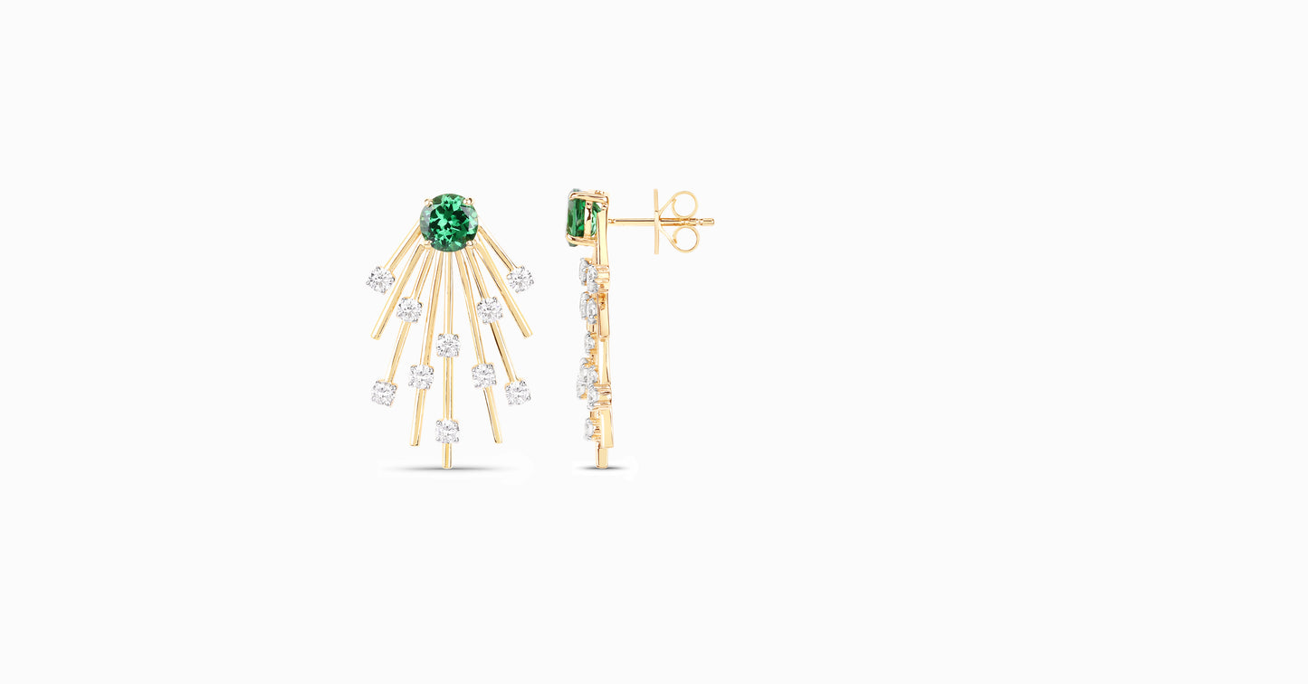 14kt yellow gold earrings with round-shaped tsavorite and diamonds