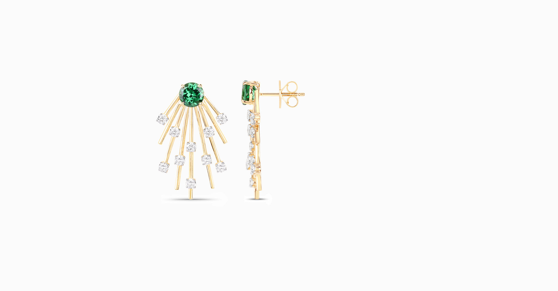 14kt yellow gold earrings with round-shaped tsavorite and diamonds