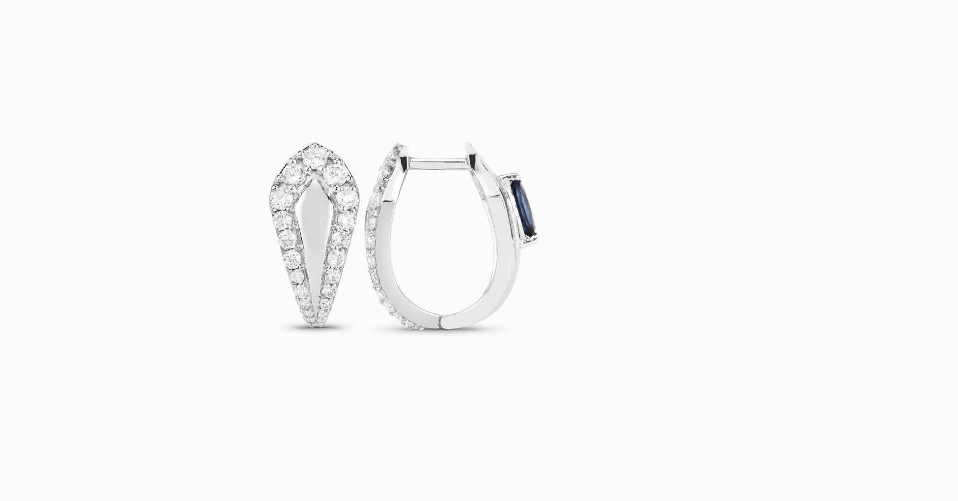 14kt white gold earrings with marquise-shaped blue sapphire and pave diamonds