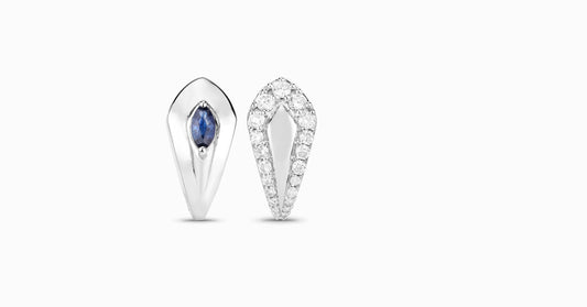 14kt white gold earrings with marquise-shaped blue sapphire and pave diamonds