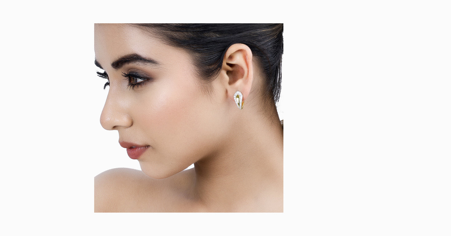 14kt yellow gold earrings with marquise-shaped emerald and pave diamonds