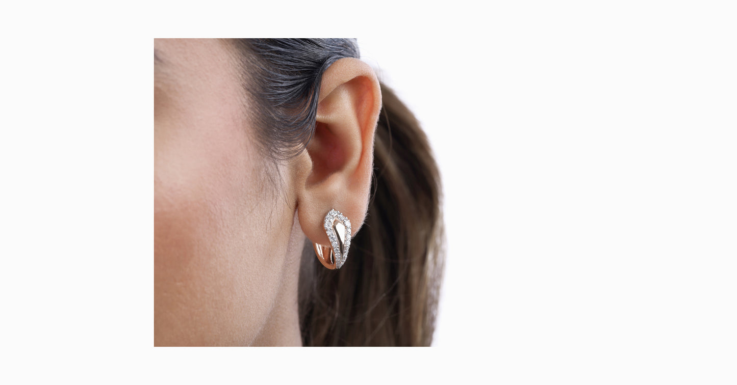 14kt rose gold earrings with marquise-shaped ruby and pave diamonds