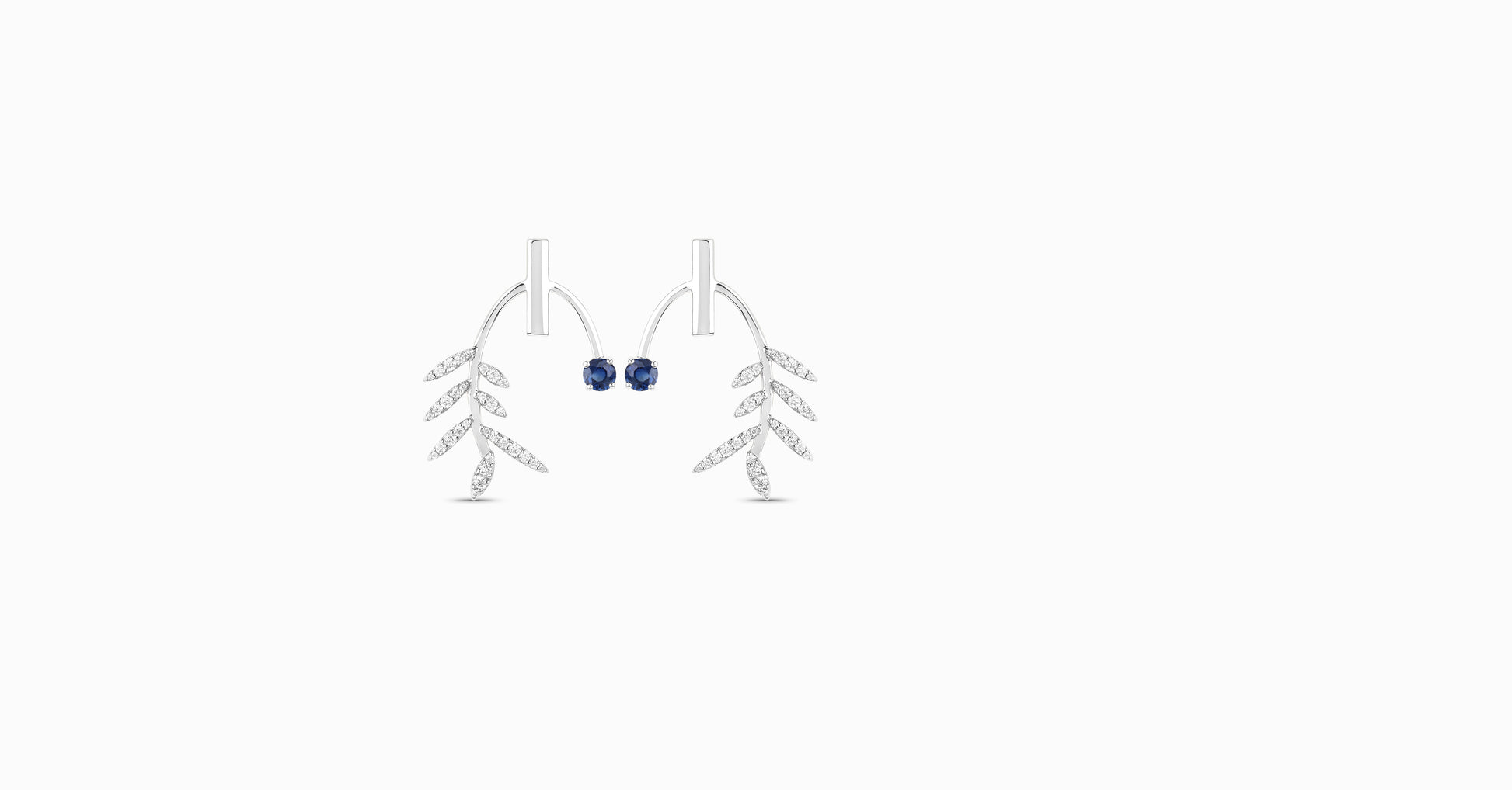 14kt white gold earrings with round-shaped sapphire and pave diamonds