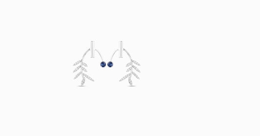 14kt white gold earrings with round-shaped sapphire and pave diamonds