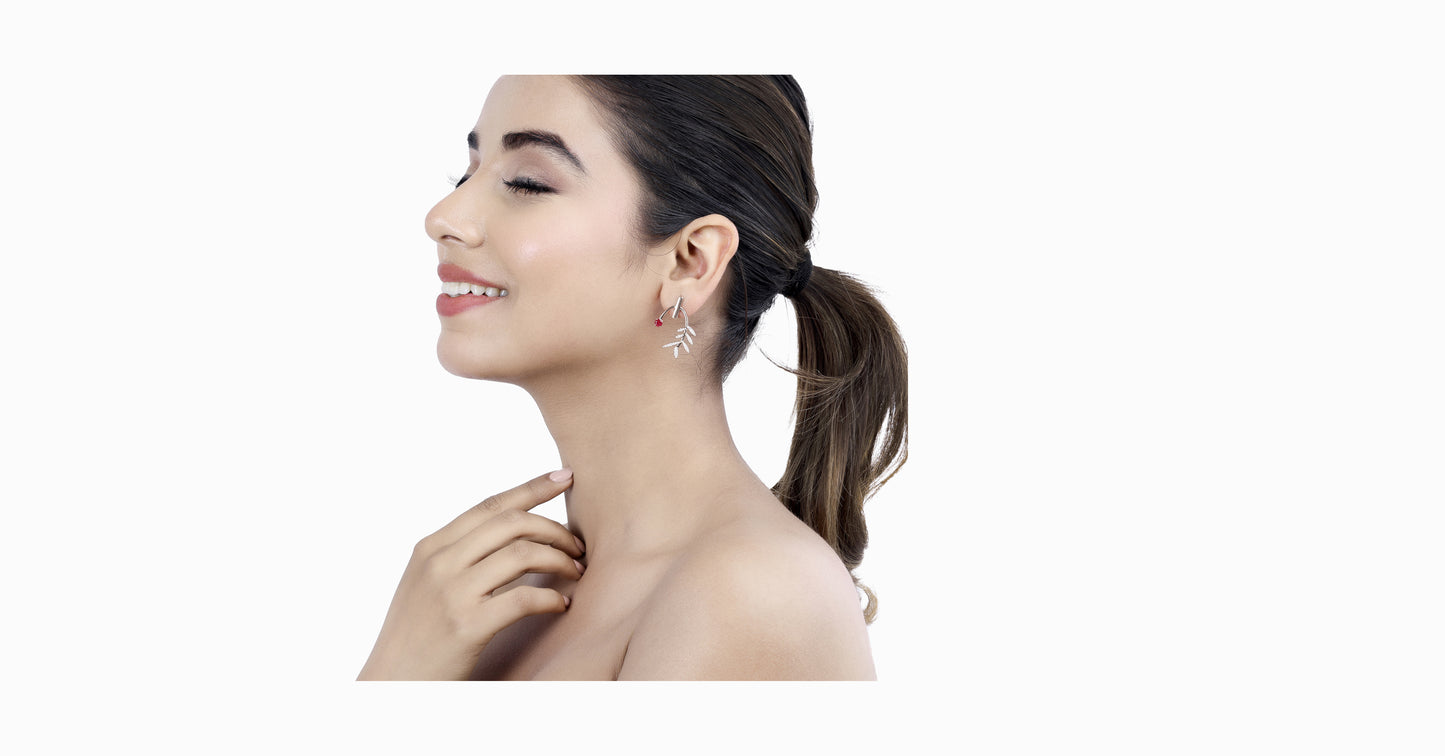 14kt rose gold earrings with round-shaped pearl and pave diamonds