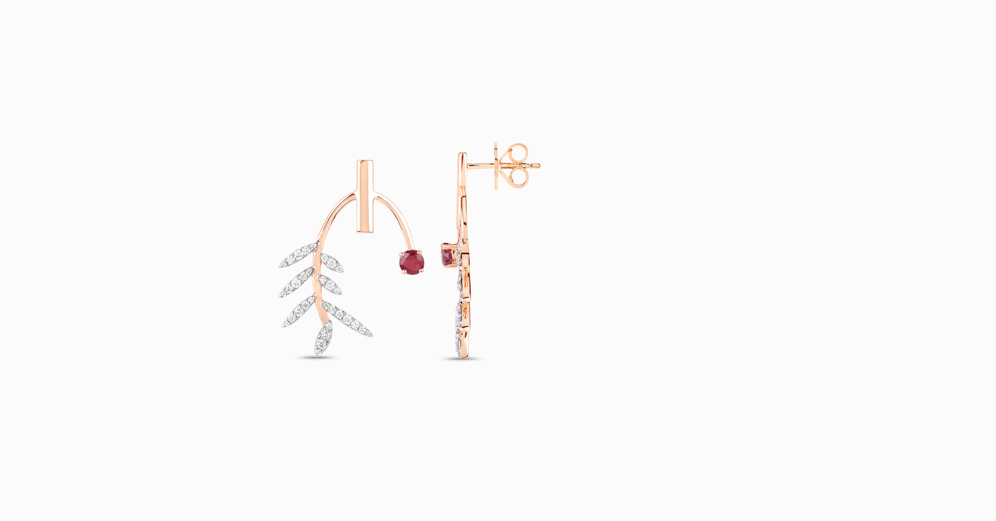 14kt rose gold earrings with round-shaped pearl and pave diamonds