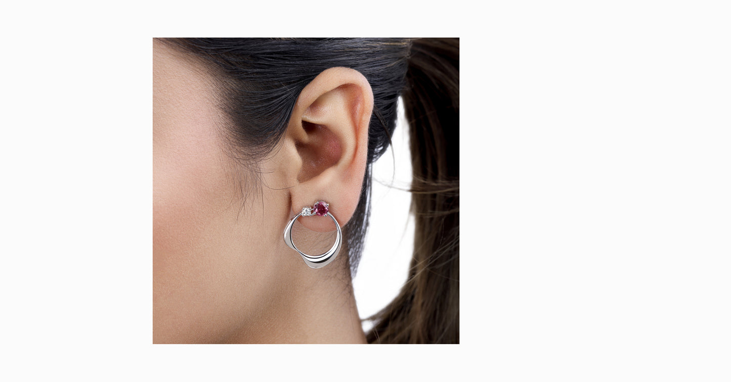 14kt white gold earrings with round-shaped pink tourmaline and diamonds