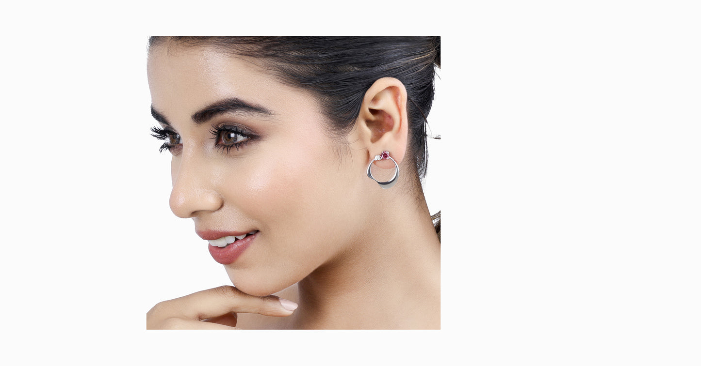 14kt white gold earrings with round-shaped pink tourmaline and diamonds