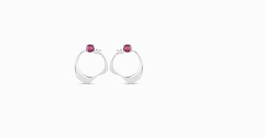 14kt white gold earrings with round-shaped pink tourmaline and diamonds