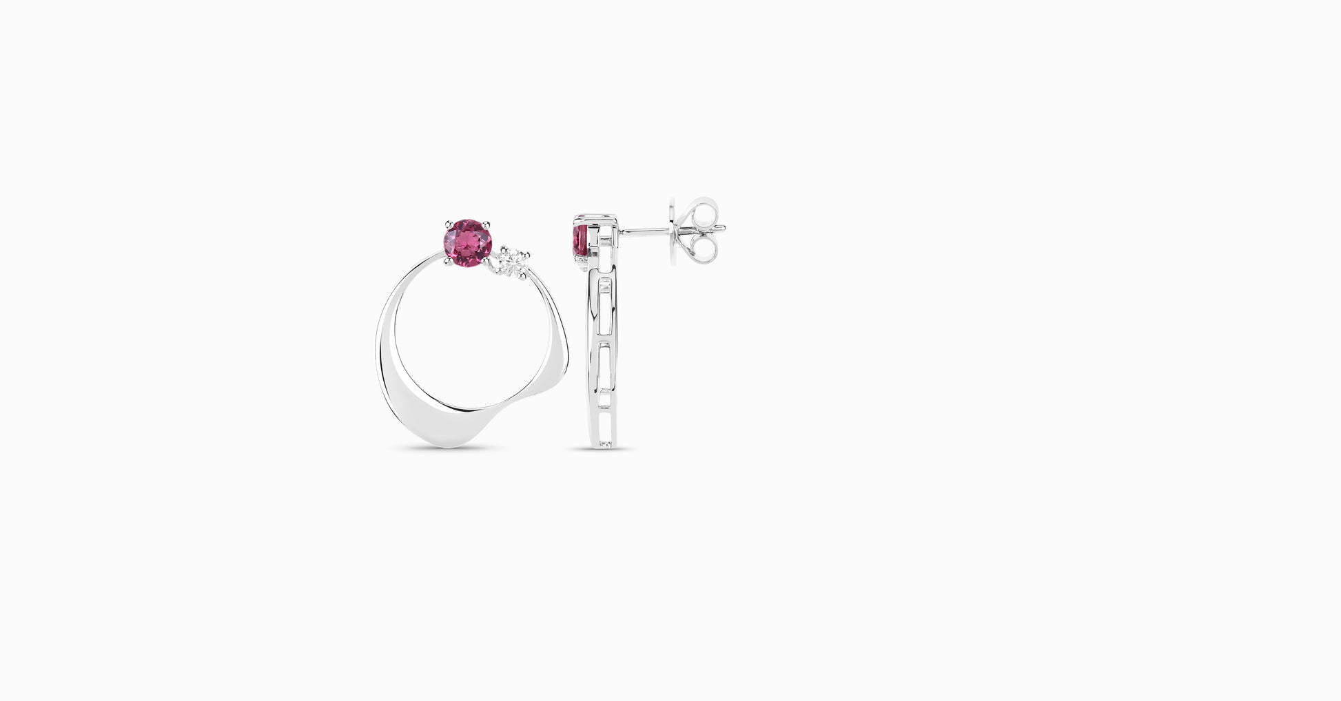 14kt white gold earrings with round-shaped pink tourmaline and diamonds