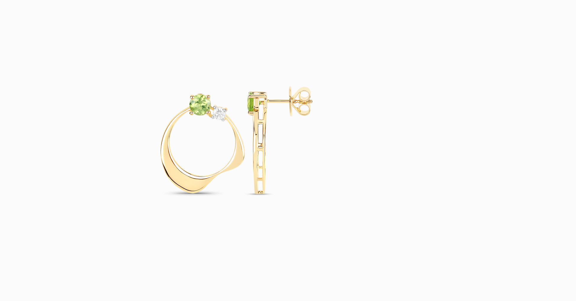 14kt yellow gold earrings with round-shaped peridot and diamonds