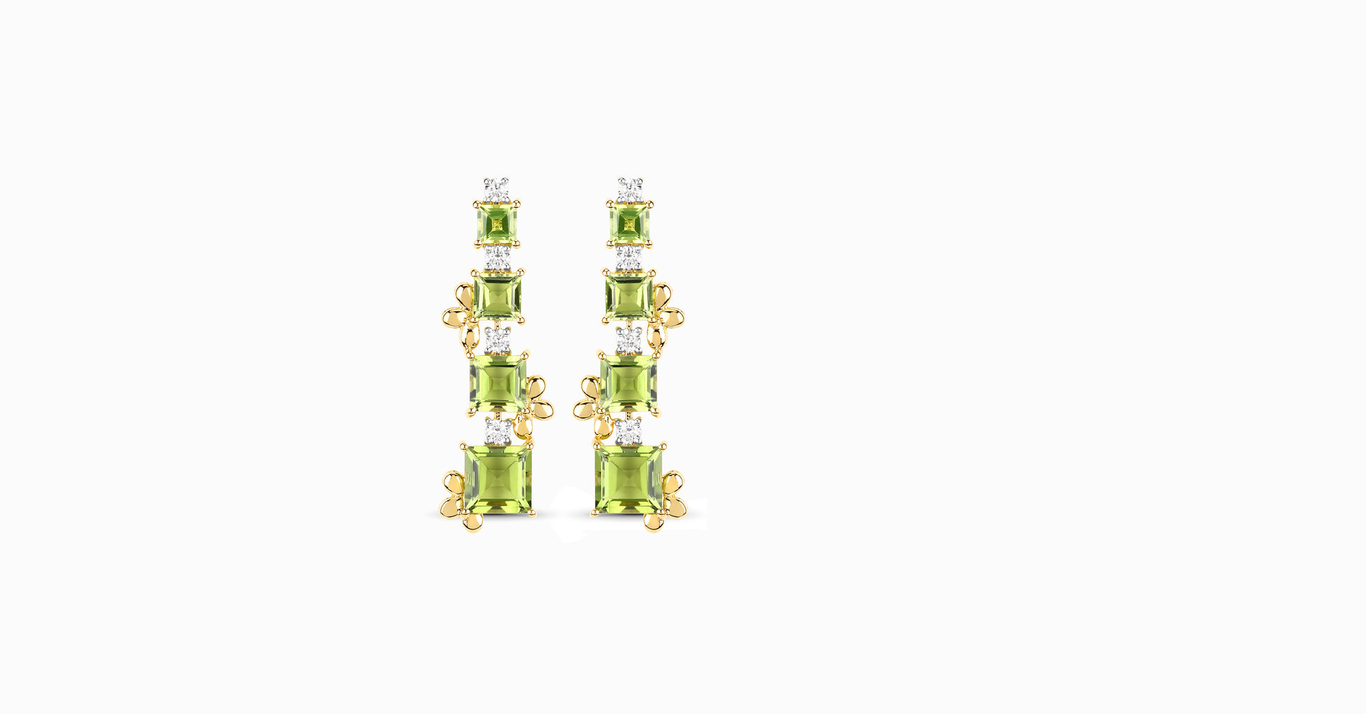 14kt yellow gold earrings with square-shaped peridot and diamonds