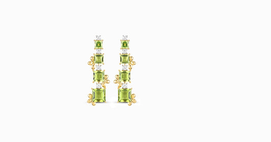 14kt yellow gold earrings with square-shaped peridot and diamonds