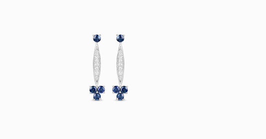 14kt white gold earrings with round-shaped sapphire and pave diamonds