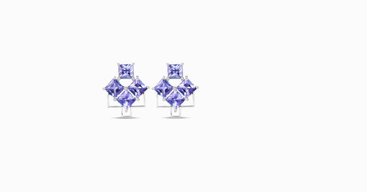 14kt white gold earrings with square-shaped tanzanite