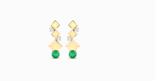 14kt yellow gold earrings with round-shaped emerald and diamonds