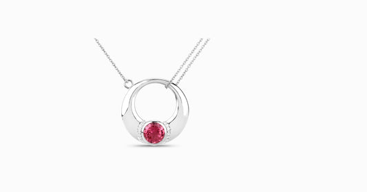 14kt white gold pendant with round-shaped pink tourmaline and pave diamonds