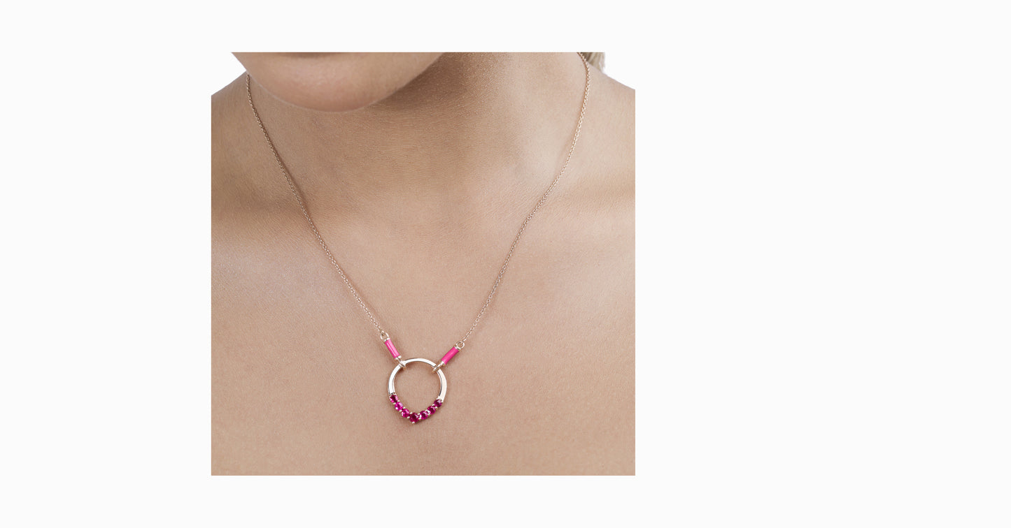 14kt rose gold necklace with round-shaped ruby