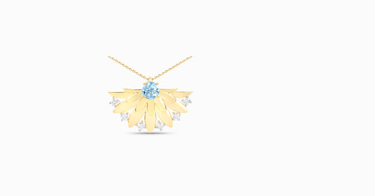 14kt yellow gold pendant with round-shaped aquamarine and diamonds