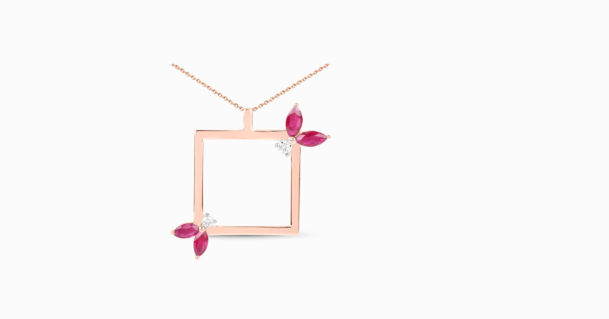 14kt rose gold pendant with marquise-shaped ruby and diamonds