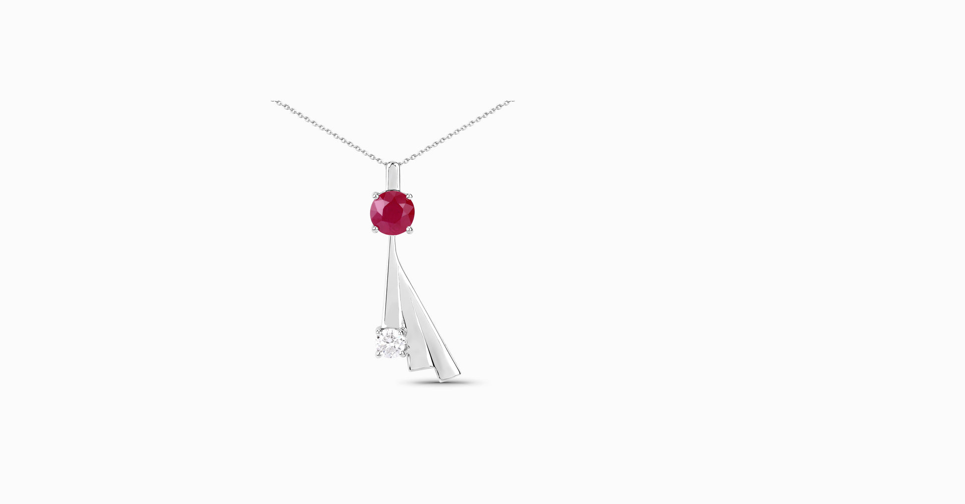 14kt white gold pendant with round-shaped ruby and diamond