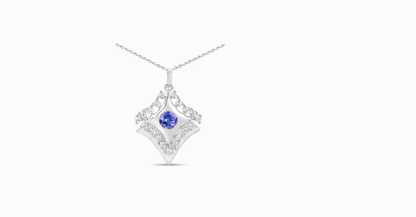 14kt white gold pendant with round-shaped tanzanite and diamonds
