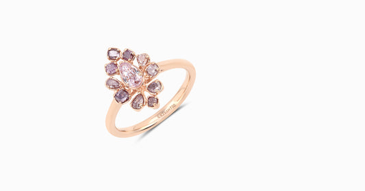 18kt rose gold ring with multi-shaped pink diamonds