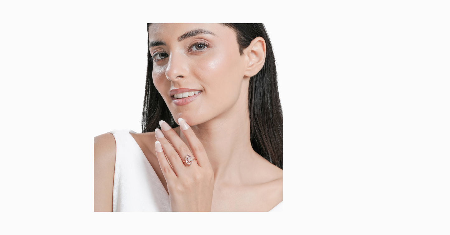 18kt rose gold ring with multi-shaped pink diamonds