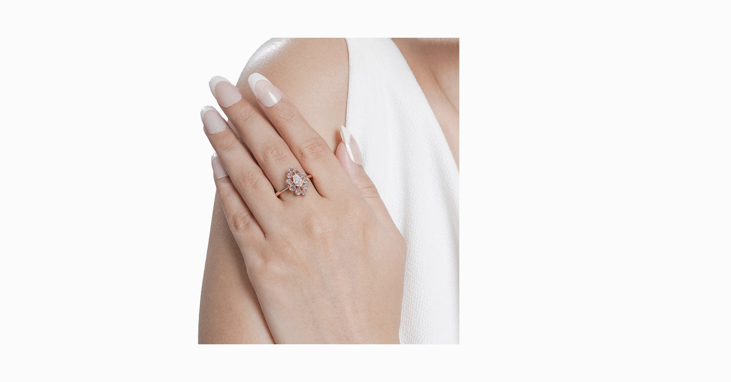 18kt rose gold ring with multi-shaped pink diamonds