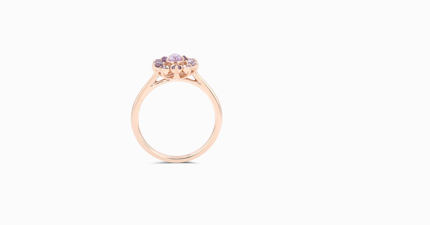 18kt rose gold ring with multi-shaped pink diamonds