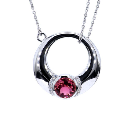 14kt white gold pendant with round-shaped pink tourmaline and pave diamonds